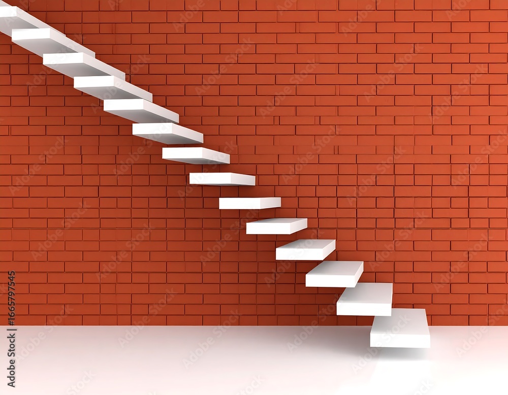 Obraz premium Diagonal white stairs against a red brick wall