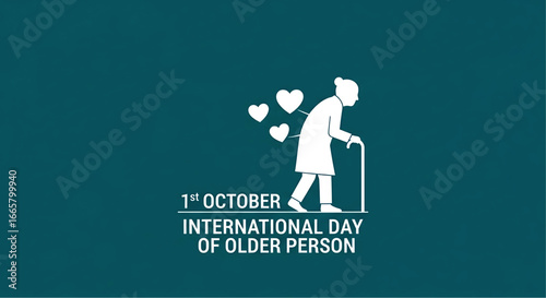 Silhouette of Elderly Person with Hearts and Walking Cane, October 1st.