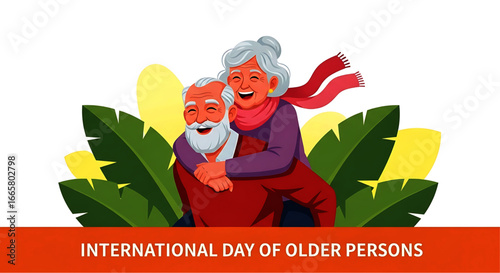 Happy Elderly Couple Enjoying Piggyback Ride, Smiling, Celebrating Together