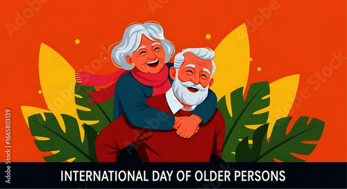 Happy Elderly Couple Embracing, Cartoon Style, Celebrating Togetherness and Joy