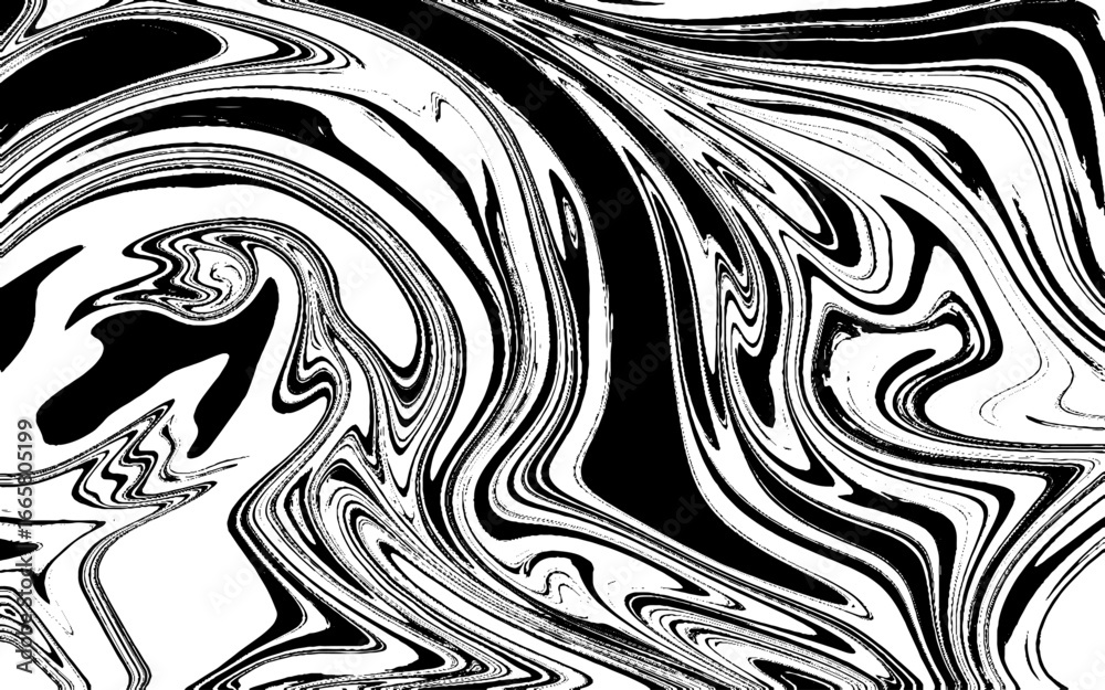 Obraz premium Abstract marble distorted monochrome background. Vector ink liquid creative psychedelic pattern. Black abstraction with drawn waves.