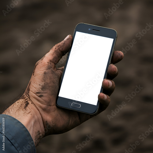 Photo Of A Hand Holding A Mobile Phone With White Screen Displaying Isolated Technology
