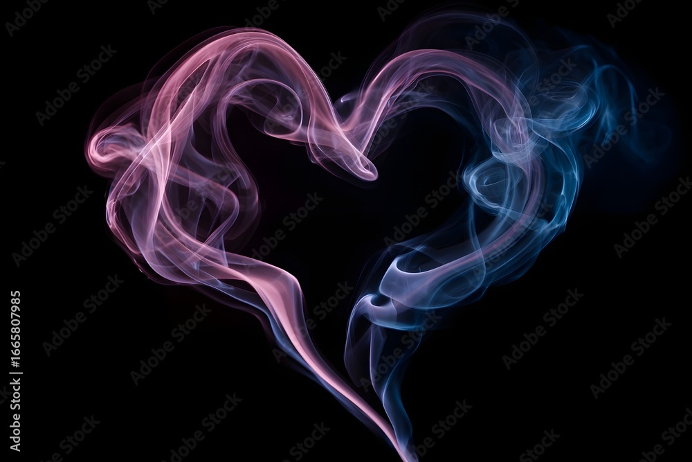 Obraz premium Colorful smoke forming a heart shape against a black background, symbolizing love and emotion