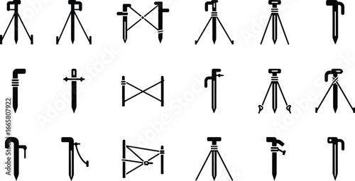 Set of tent pegs, essential camping equipment for securing tents and outdoor shelters
