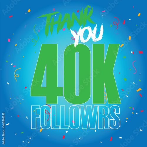 40k followers Thank you  design vector illustration art  template social numbers anniversary.Thank You 40 K Followers Vector Template Design Illustration.Isolated on gradient background .