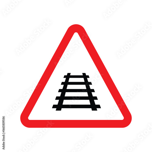 Railway crossing warning sign railroad safety alert triangular traffic symbol transportation hazard icon vector illustration