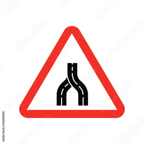Road merging warning sign traffic safety symbol highway intersection alert caution advisory graphic