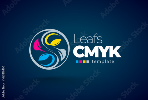 Abstract Circles and Leafs Cmyk color. Printing Logo. Template design vector. Black background