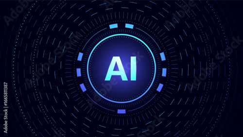 Abstract Circle with AI Text Logo for Futuristic representing Artificial Intelligence using Big Data Tech Concept within Vibrant Fluid Background.