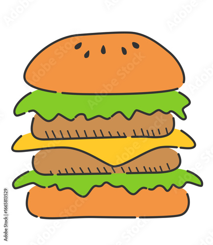 手描き風のハンバーガーのイラスト　ベクター
