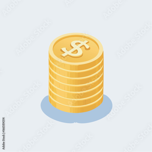 Stack of golden coins representing financial wealth sitting on a light blue surface, symbolizing prosperity and economic success.