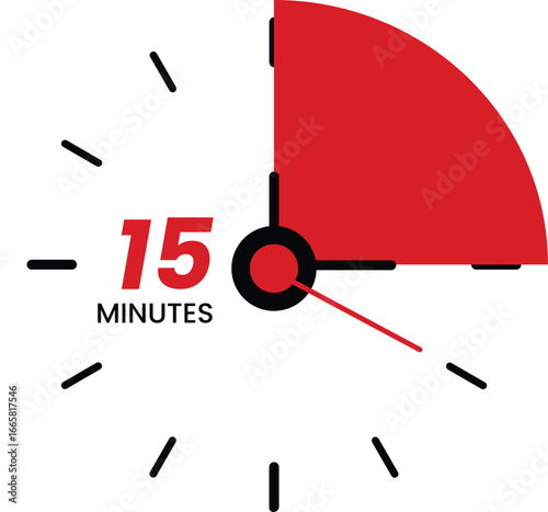 An analog clock face 15 minutes timer