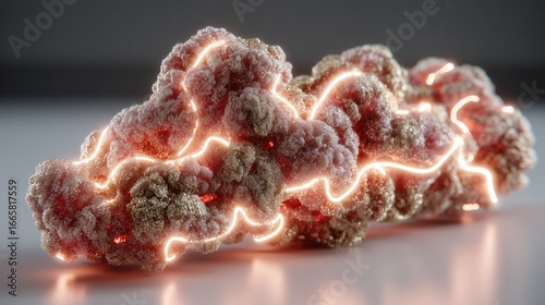 Glowing, organic form with textured surface and internal light