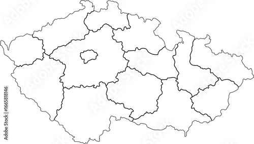  A minimalist vector outline map of the Czech Republic with clear regional borders. Perfect for clean, professional designs and educational or analytical projects.