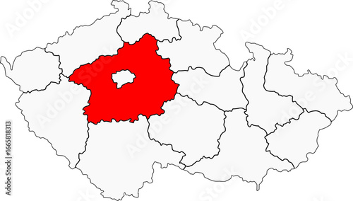  Map of the Czech Republic highlighting the Central Bohemian Region. Ideal for projects on its historical castles, rural landscapes, and its position surrounding Prague.