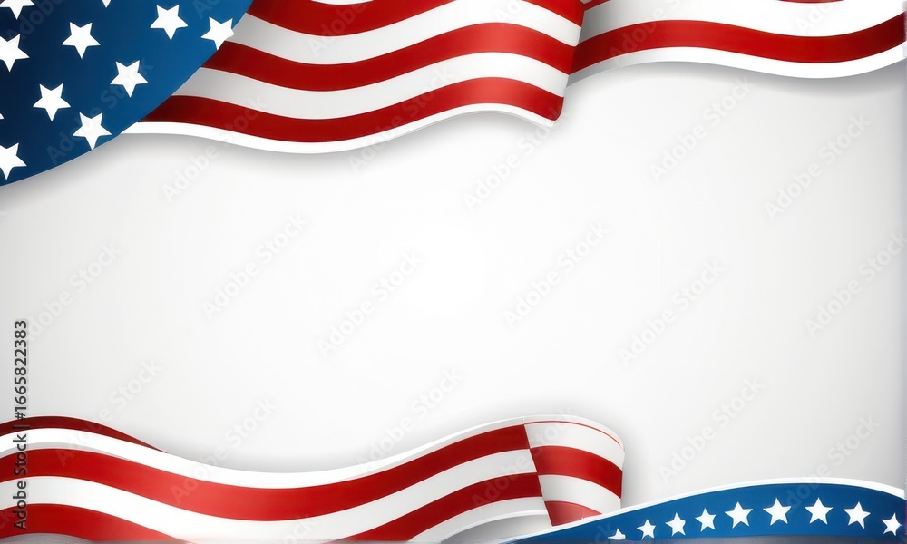 Fototapeta premium American Flag Ribbons Frame White Background
