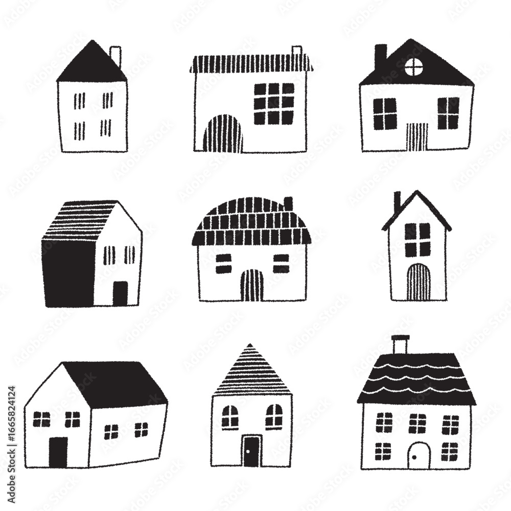 Fototapeta premium 家 建物の手書きイラストセット