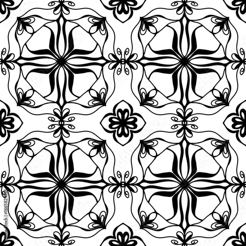 Seamless Black and White Ornamental Floral Mandala Pattern – Vector Decorative Tile Design for Wallpaper, Fabric, Scrapbooking, Wrapping Paper, and Digital Backgrounds