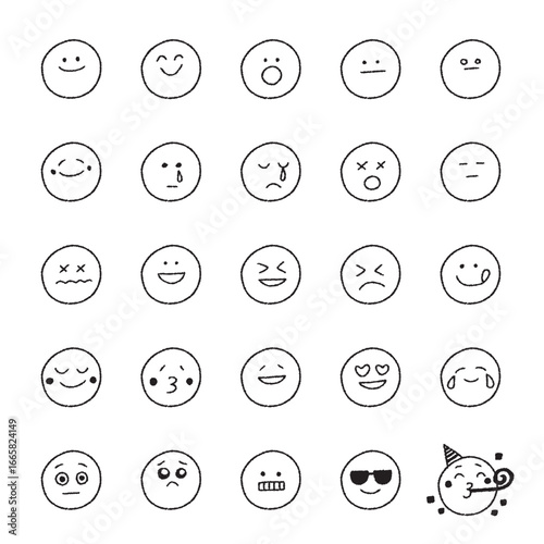 シンプルでかわいい線画顔文字セット