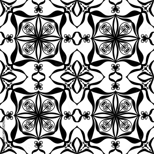 Seamless Black and White Ornamental Floral Pattern – Vector Decorative Tile Design for Wallpaper, Fabric, Scrapbooking, Wrapping Paper, and Digital Backgrounds