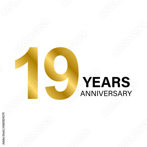 19 years anniversary gold icon vector for graphic design, logo, website, social media, mobile app, UI illustration
