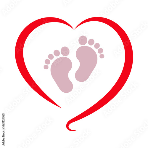 Feet of beloved baby (girl and boy) with heart background. Concept of love, protection and motherhood. Child Protection Day. vector illustration