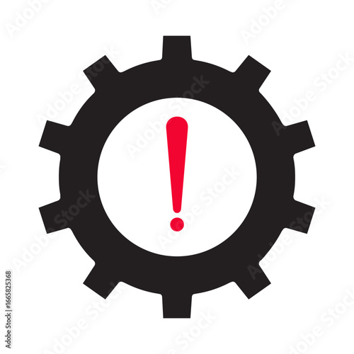 Gear icon with failure sign vector illustration, warning sign with cog wheel, setting icon, thin line failure icon with broken operational process sign, concept of repair, maintenance symbol vector.