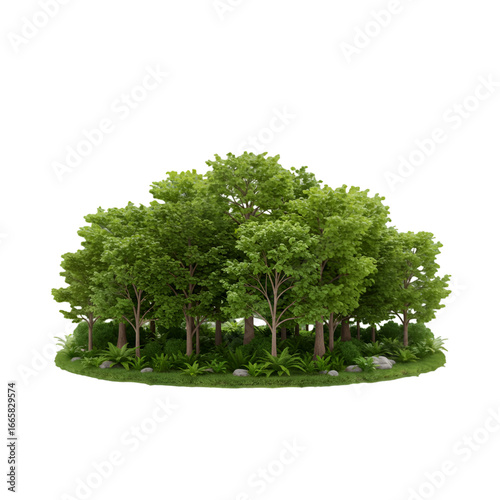 Realistic 3D Illustration of a Lush Green Forest Isolated on Transparent Background