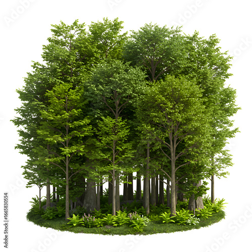 Realistic 3D Illustration of Green Trees Cluster Isolated on White Background