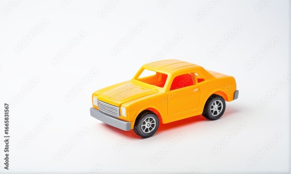 Fototapeta premium Yellow Plastic Toy Car on White Background