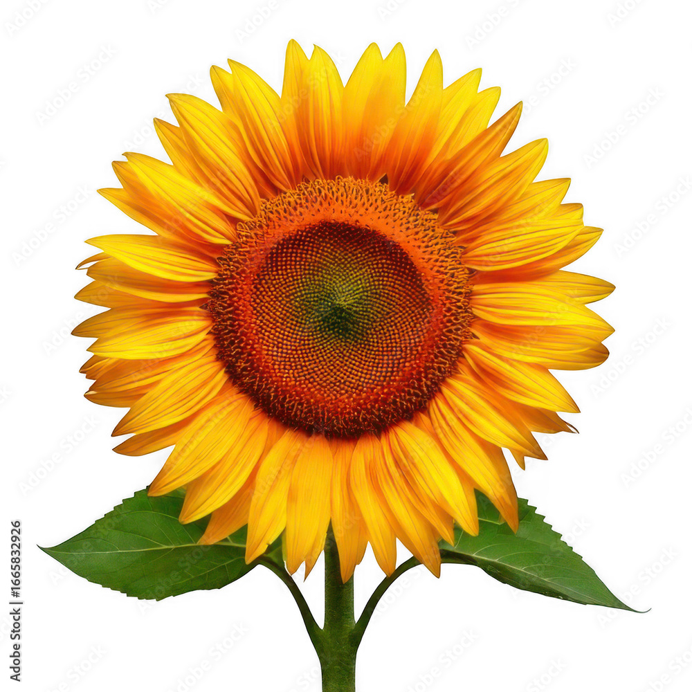 Fototapeta premium Sunflower full bloom, isolated white and transparent background.