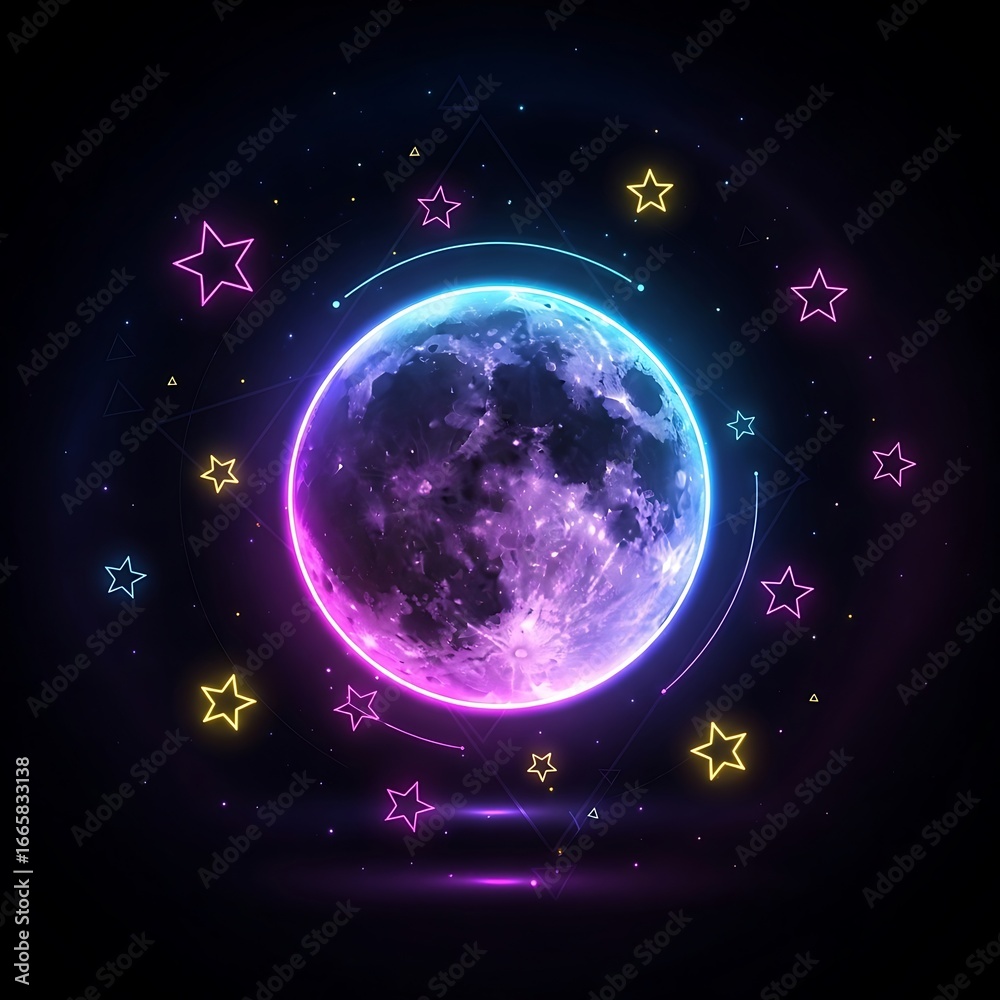 Obraz premium Neon moon with stars