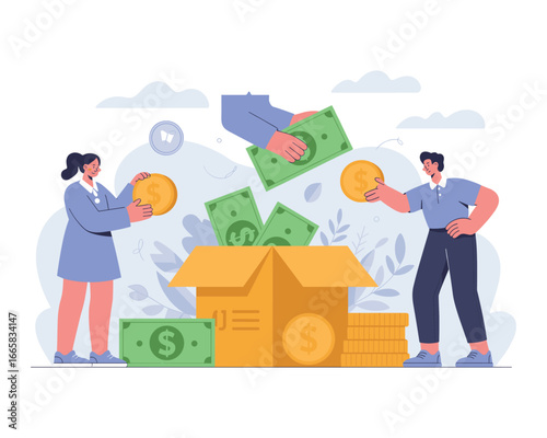 Financial Aid and Generosity: People engaged in activities centered around the collection and distribution of money, fostering concepts of support and mutual assistance.