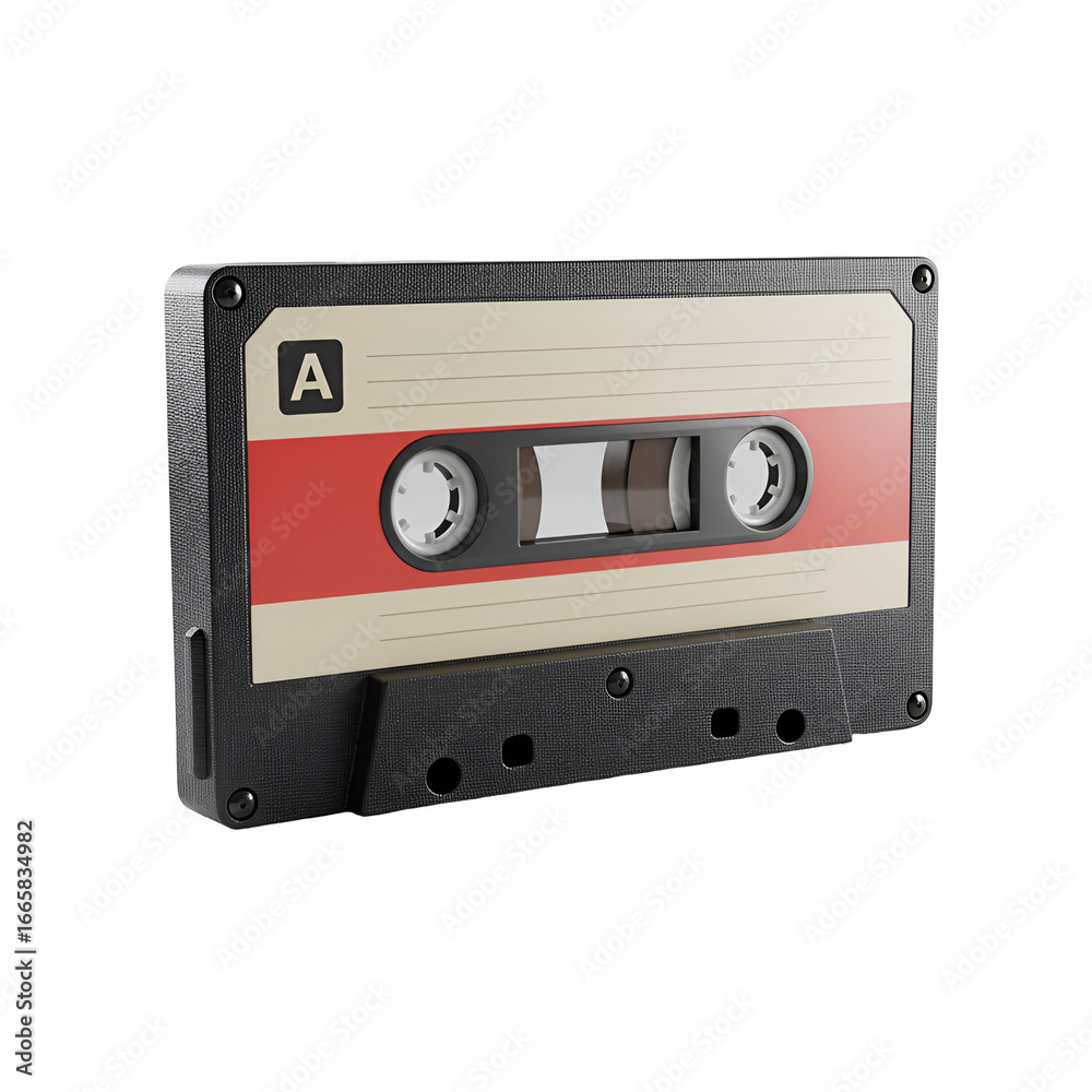 Obraz premium Realistic 3D Render Of A Black And Red Cassette Tape On Transparent Background