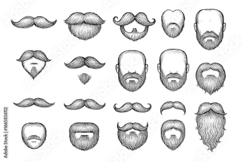 Collection of hand-drawn beards and mustaches in various styles