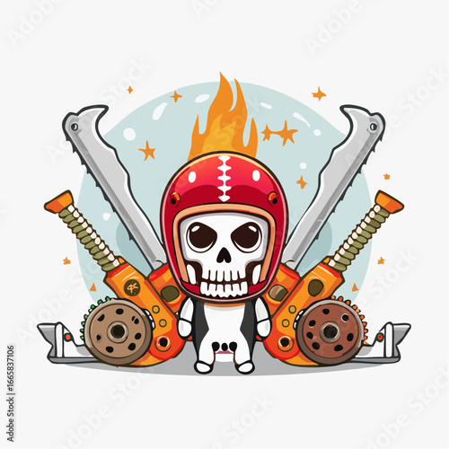Skull Rider Fiery Chainsaw Mayhem Illustration