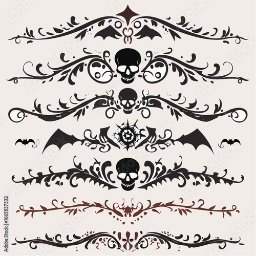 Gothic Ornate Borders Bats, Skulls & Floral Designs