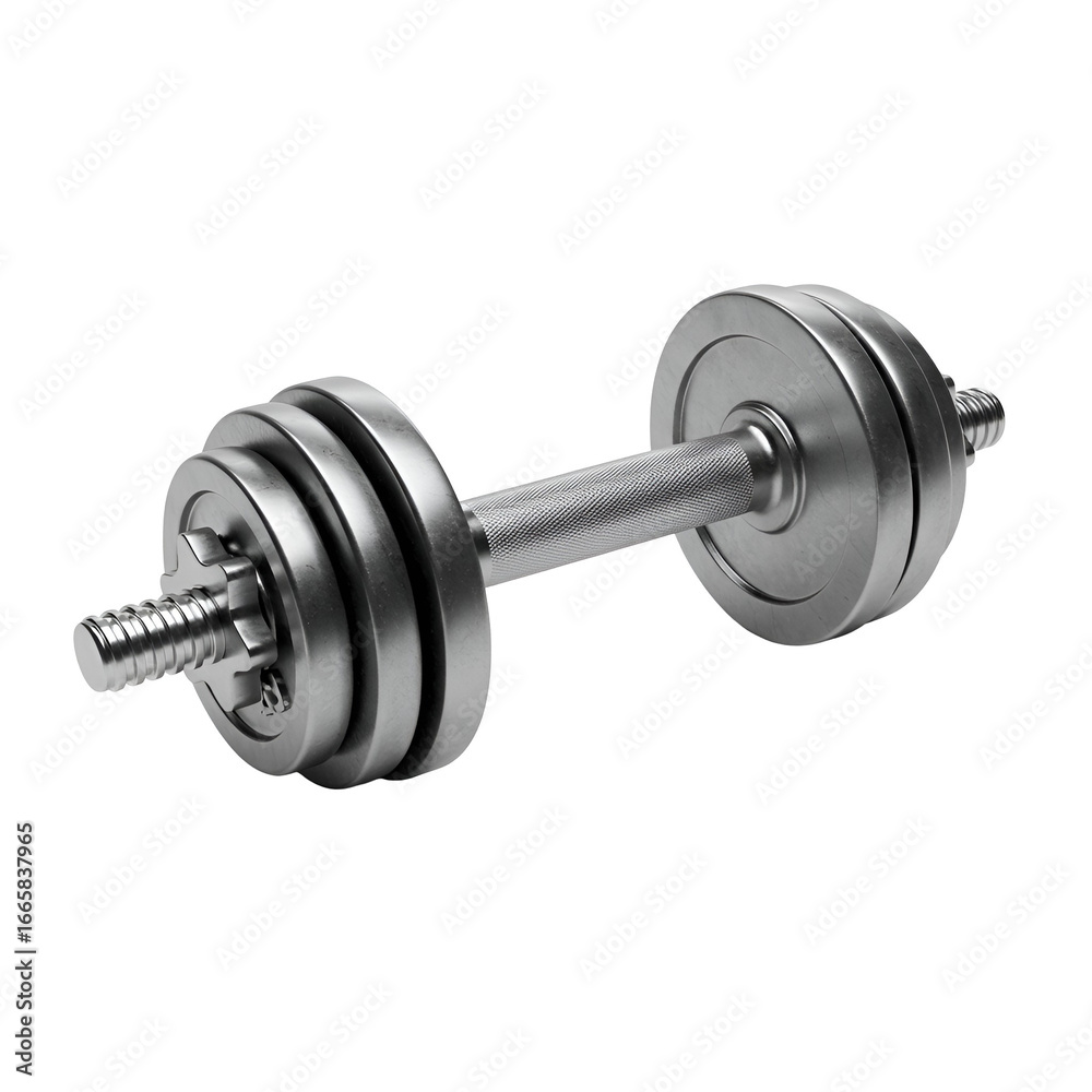 Fototapeta premium Realistic Metal Dumbbell Isolated On Transparent Background Weightlifting Equipment
