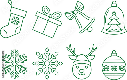 Christmas Holiday Outline Icons - Festive Season Elements Set