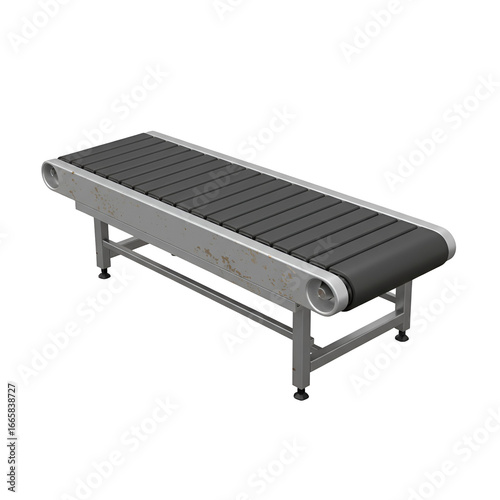 Realistic Conveyor Belt Machine with Gray Steel Frame Isolated on Transparent