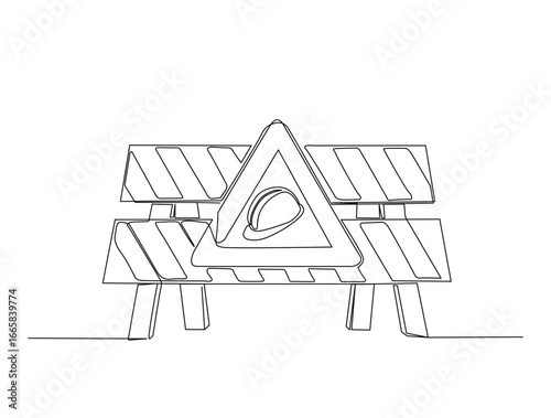 Continuous line art drawing of emergency warning crossbar for industrial concept. Crossbar protection sign in single line art drawing vector illustration. Editable stroke.