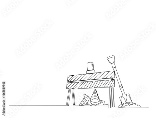 Continuous line art drawing of emergency warning crossbar for industrial concept. Crossbar protection sign in single line art drawing vector illustration. Editable stroke.