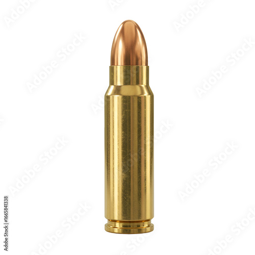 Realistic Isolated Ammunition Bullet in Gold Brass Color with Metallic Texture