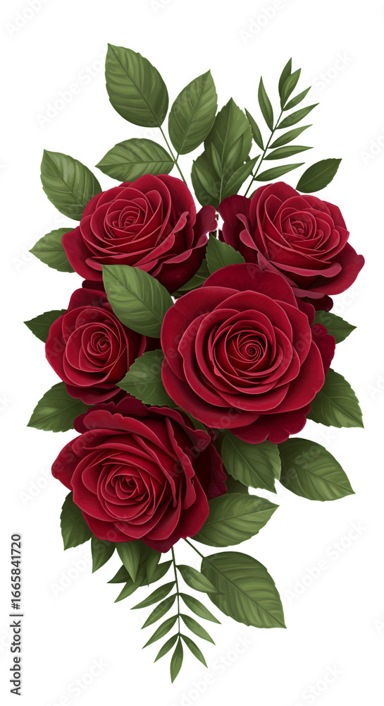 Fototapeta premium Realistic Isolated Red Rose Bouquet on Transparent Background Illustration