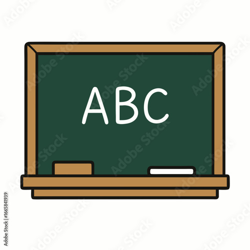 Illustration of a green chalkboard with wooden frame and ABC letters written in white chalk on black background for education or learning concept