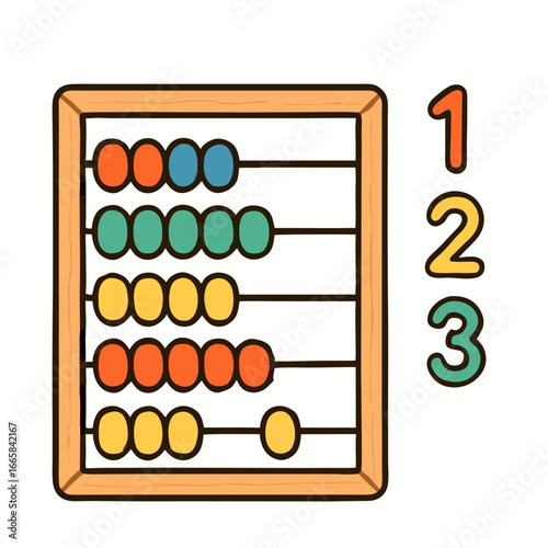 Colorful abacus with beads in rows and numbers 1 2 3 on right for elementary math education