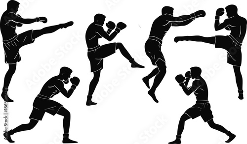 Martial Arts Fighter Silhouettes - Boxing & Kickboxing Poses