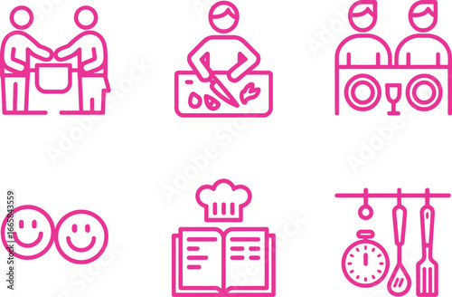 Pink Kitchen Icons Set, Recipe Book with Chef Hat, Timer, Cooking Spatula, Transparent