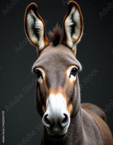 Dramatic Portrait of a Donkey's Face with Calm Expression and Strong Sidelight