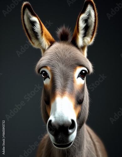 Dramatic Portrait of a Donkey's Face with Calm Expression and Strong Sidelight